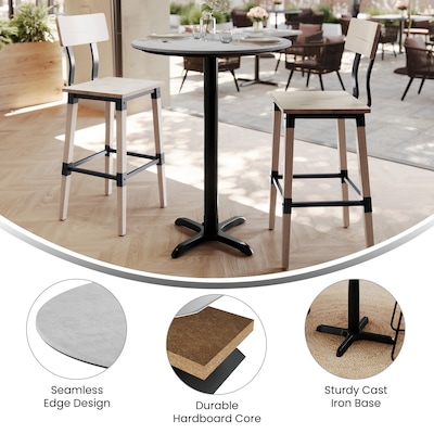 Flash Furniture Acadia 31.25" Round Wooden Dining Table with X-Base, Gray Faux Concrete/Black Base (STRD31CGT2222B)