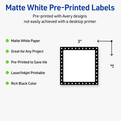 Avery Laser/Inkjet Square Multipurpose Labels, 3 x 3, White, 60/Pack (S00DKR)