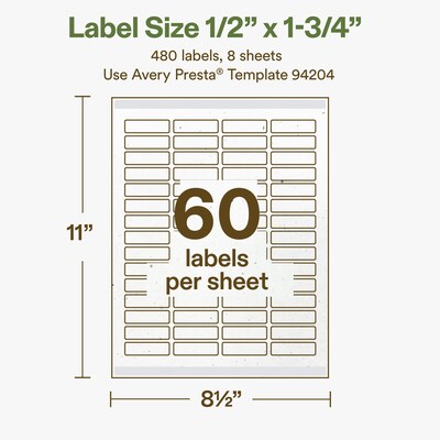 Avery Hemp Rectangle Laser/Inkjet Multipurpose Labels, 1/2" x 1-3/4", Off-White (480/Pack)