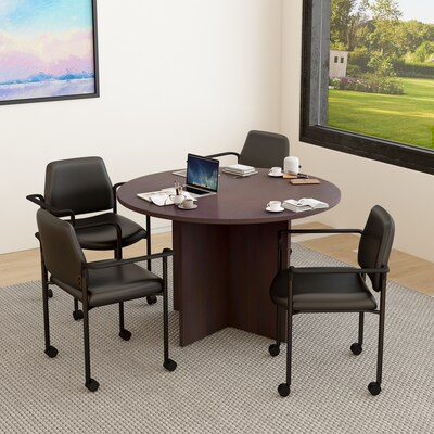 Boss Office Products 42 Round Mocha Laminate Table Set w/ 4 Black Vinyl Chairs (GROUP127MOC-D)