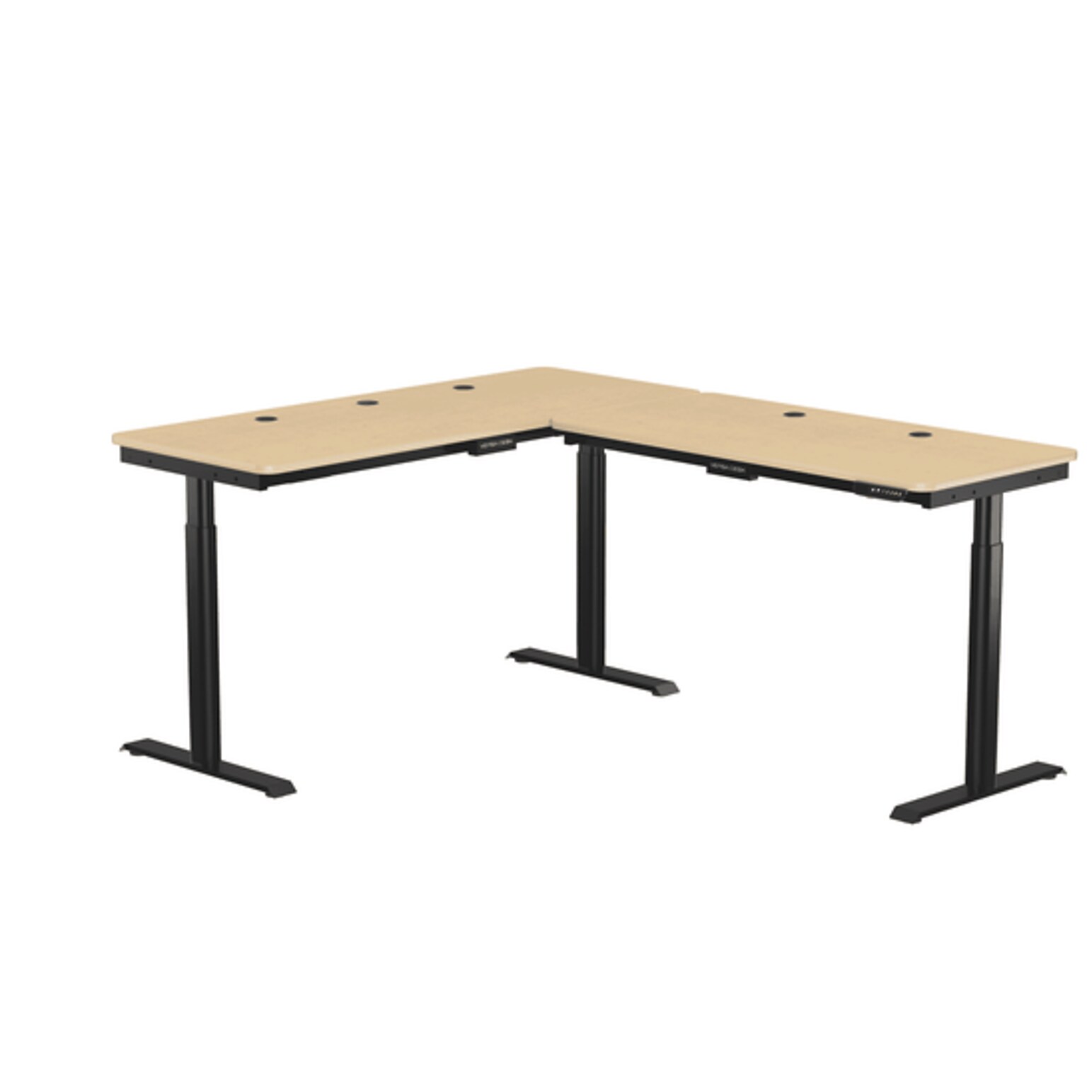 VersaDesk PowerLift 72W Electric L-Shaped Adjustable Standing Desk, Maple/Black (PLLSD6072-BM-APP)