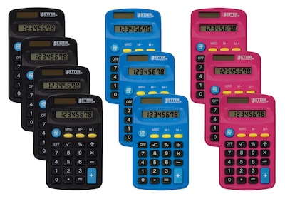 Better Office Products Pocket Size Calculators, 8-Digit Display, Dual Power w/AA Battery, Assorted C