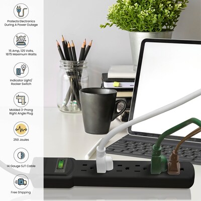 GoGreen Power 6 Outlet Surge Protectors, 6' Cord, Black (GG-16106MSBK)