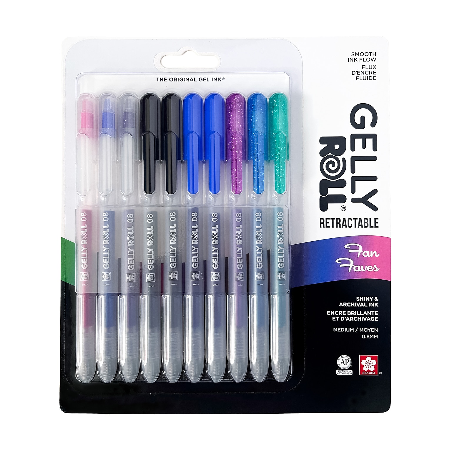 Sakura Gelly Roll Retractable Fan Faves Gel Pens, Assorted Colors, 10/Pack (SAK50610)
