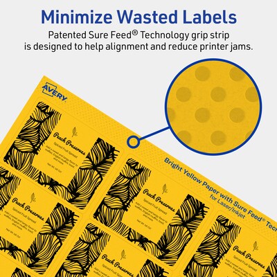Avery Laser/Inkjet Rectangle Multipurpose Labels, 2" x 2-5/8", Bright Yellow, 300/Pack (94235)