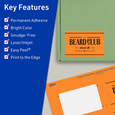 Avery Laser/Inkjet Multipurpose Rectangle Labels, 2 x 3, Bright Orange, 640/Box (94237)