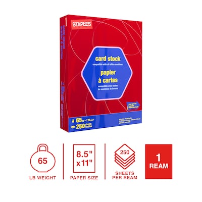 Staples 65 lb. Cardstock Paper, 8.5 x 11, Bright Red, 250 Sheets/Pack (91959)