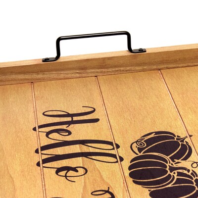 Elegant Designs "Hello Fall" Decorative Wood Serving Tray w/ Handles, 15.50" x 12", Natural Wood (HG2000-NHF)