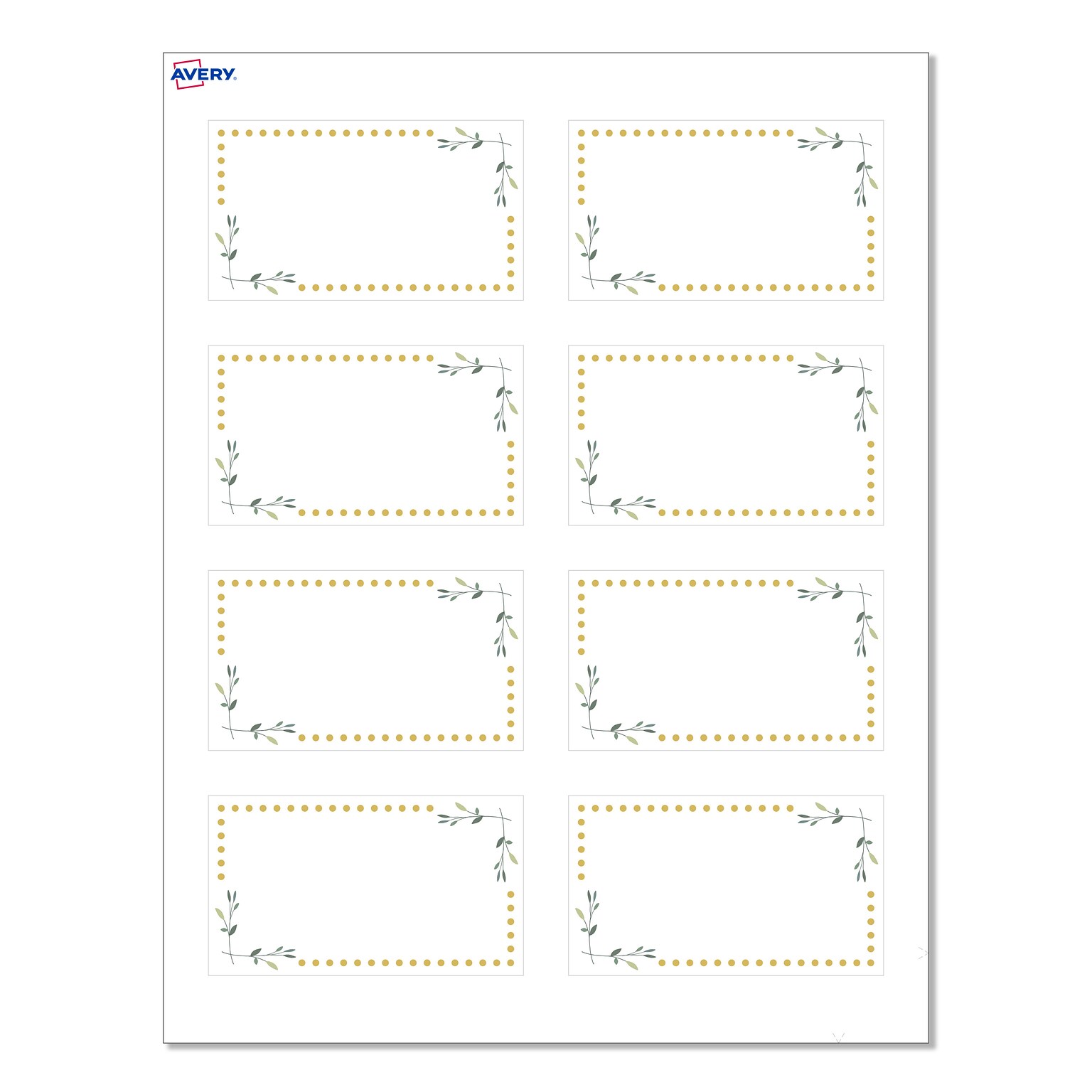 Avery Green Florals w/ Gold Dots Matte Blank Card, White, 80/Pack (S00-D2W)