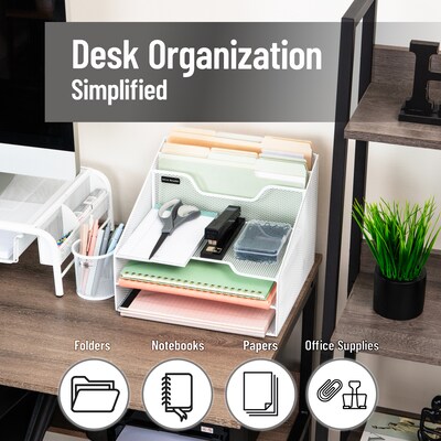 Mind Reader Metal Desktop Organizer Vertical File Holder Paper Letter Tray, White (MESHBOX5-WHT)