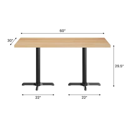Flash Furniture Bennett Wooden Commercial Indoor Table, 60" x 30", Natural Top/Black Base (GSF3060NTT2222)