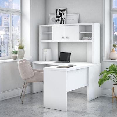 Bush Business Furniture Echo 60"W L Shaped Desk with Hutch, Pure White (ECH031PW)