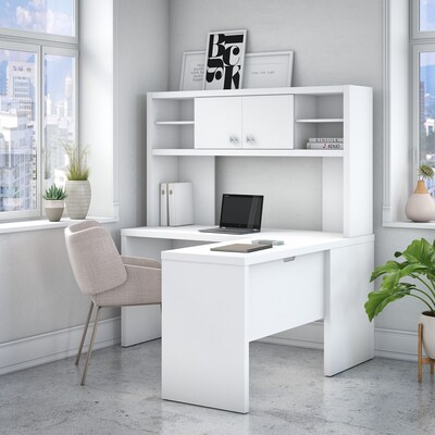 Bush Business Furniture Echo 60"W L Shaped Desk with Hutch, Pure White (ECH031PW)