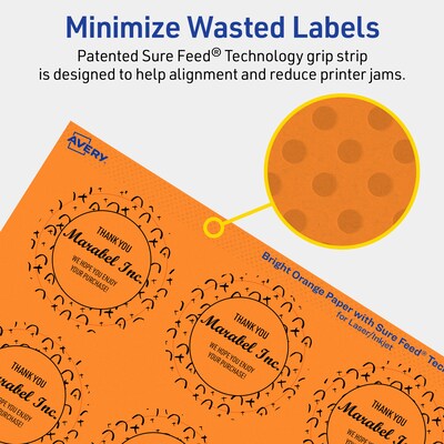 Avery Laser/Inkjet Multipurpose Circle Labels, 2" Dia., Bright Orange, 960/Box (94501)