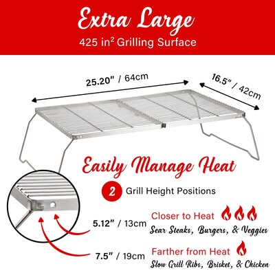 Previous Next Brentwood® 25-In. x 17-In. Heavy-Duty Stainless Steel Portable Folding Campfire Grill with Carry Bag (BB-17X25SS)