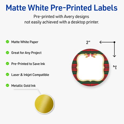 Avery Circle Multipurpose Labels, 2 Dia., White, 120/Pack (19479370512)