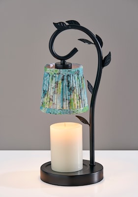 Simplee Adesso Ivy Candlewarmer 14.75" Halogen Table Lamp, Black/Blue Floral (SL1193-07)