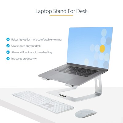 StarTech 10.2 x 10.2 Aluminum Laptop Stand, Silver (LAPTOP-STAND-SILVER)