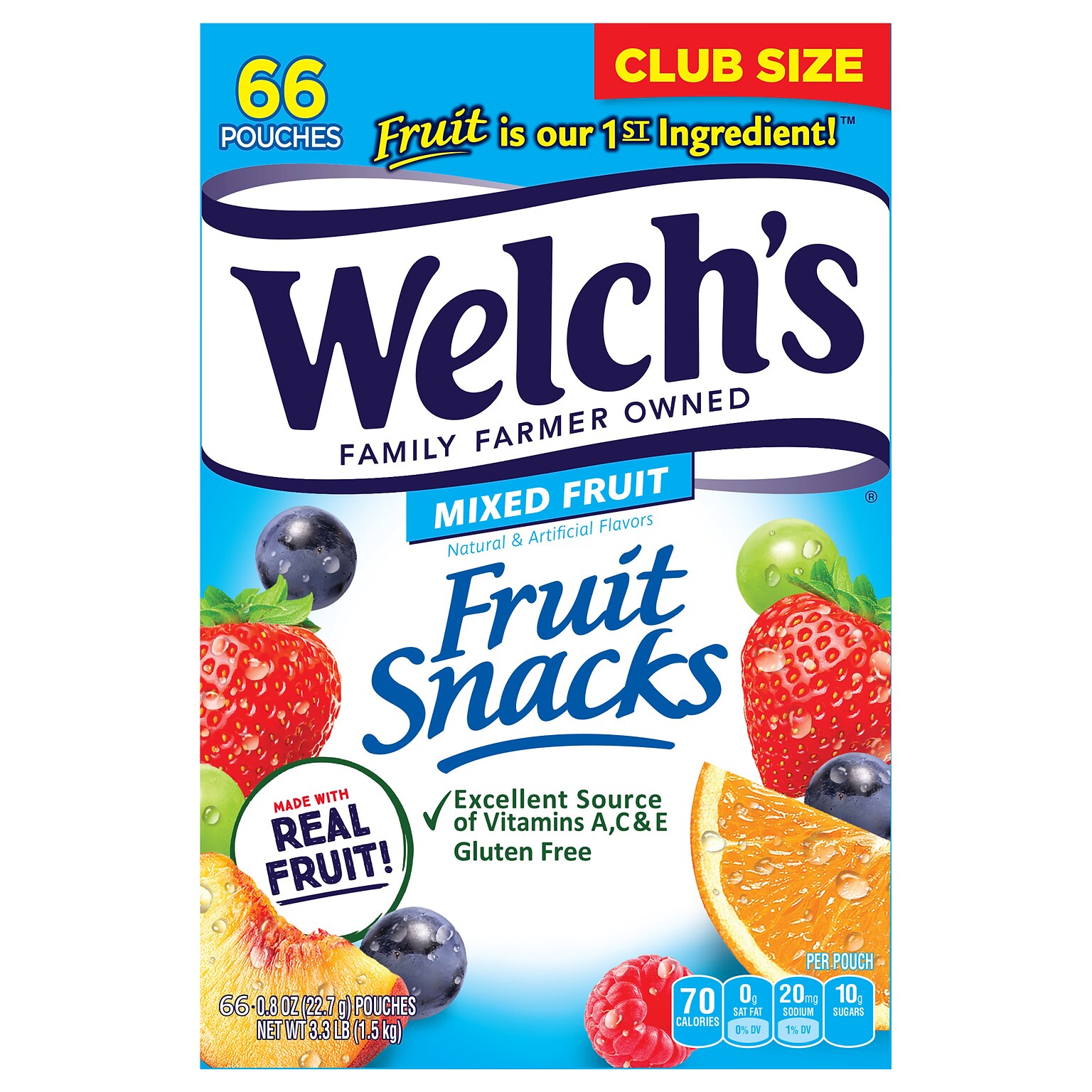 Welchs Gluten Free Mixed Fruit Snacks Gummies, 0.8 oz., 66/Box (PIM68868)