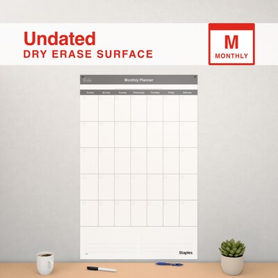 Staples 24" x 36" Monthly Dry-Erase Wall Calendar, Reversible, White/Gray (ST60365-25)