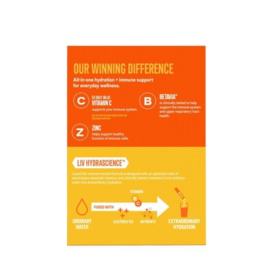 LIQUID I.V. Hydration Multiplier Immune Support Tangerine Electrolyte Powder Drink Mix, 0.56 oz., 15 Sticks/Box (EHC28602)