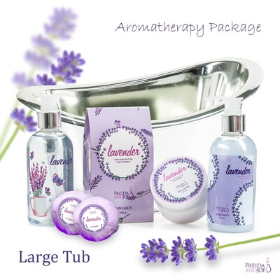 Freida and Joe Lavender Fragrance Bath & Body Spa Gift Set in a Silver Tub Basket (FJ-115)
