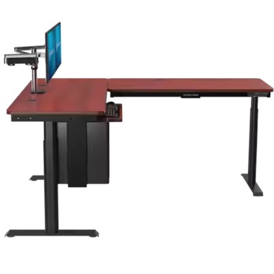 VersaDesk PowerLift 60W Electric L-Shaped Adjustable Standing Desk, Cherry/Black (PLLSD7260-BC-APP)