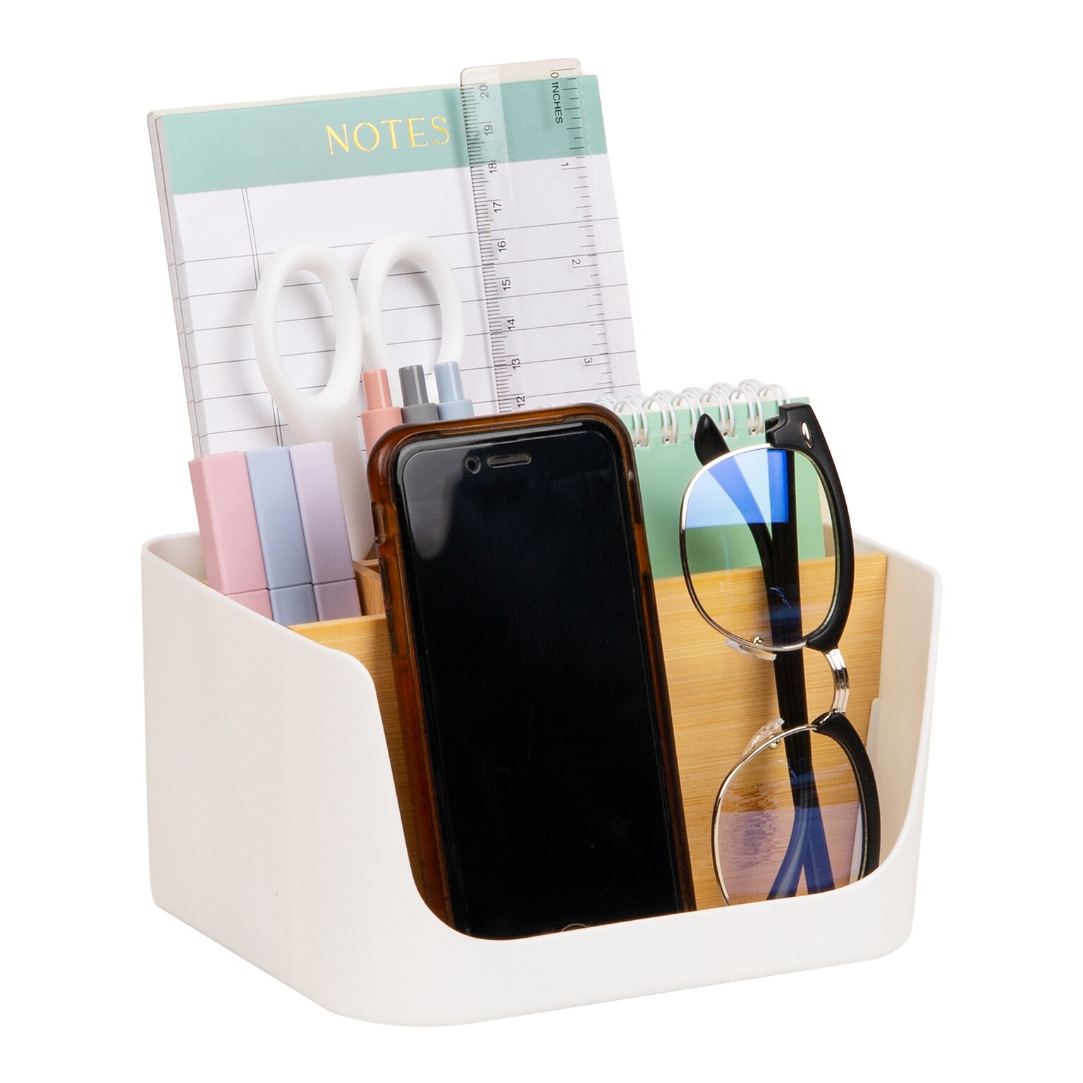 Mind Reader 5-Compartment Plastic Desk Organizer, White (SLORG-WHT)