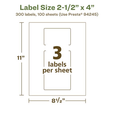 Avery EcoFriendly Laser/Inkjet Rectangle Multipurpose Labels, 2-1/2" x 4", White, 300/Box (94245)
