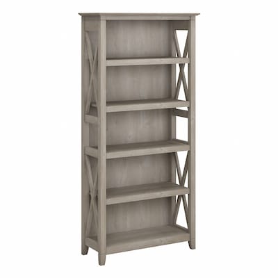 Bush Furniture 66H 5-Shelf Bookcase with Adjustable Shelves, Washed Gray Laminate (KWB132WG-03)