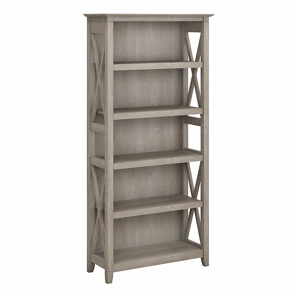 Bush Furniture Key West 5 Shelf Bookcase, Washed Gray (KWB132WG-03)