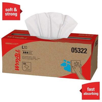 WypAll GeneralClean L10 Cleaning Towels, 12" x 10.5", White, 125 Sheets/Box, 18 Boxes/Carton (05322)