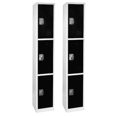 AdirOffice 72'' 3-Tier Key Lock Black Steel Storage Locker,  2/Pack (629-203-BLK-2PK)
