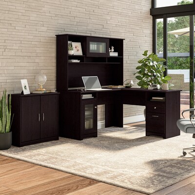 Bush furniture cabot tall storage cabinet with shop doors in espresso oak