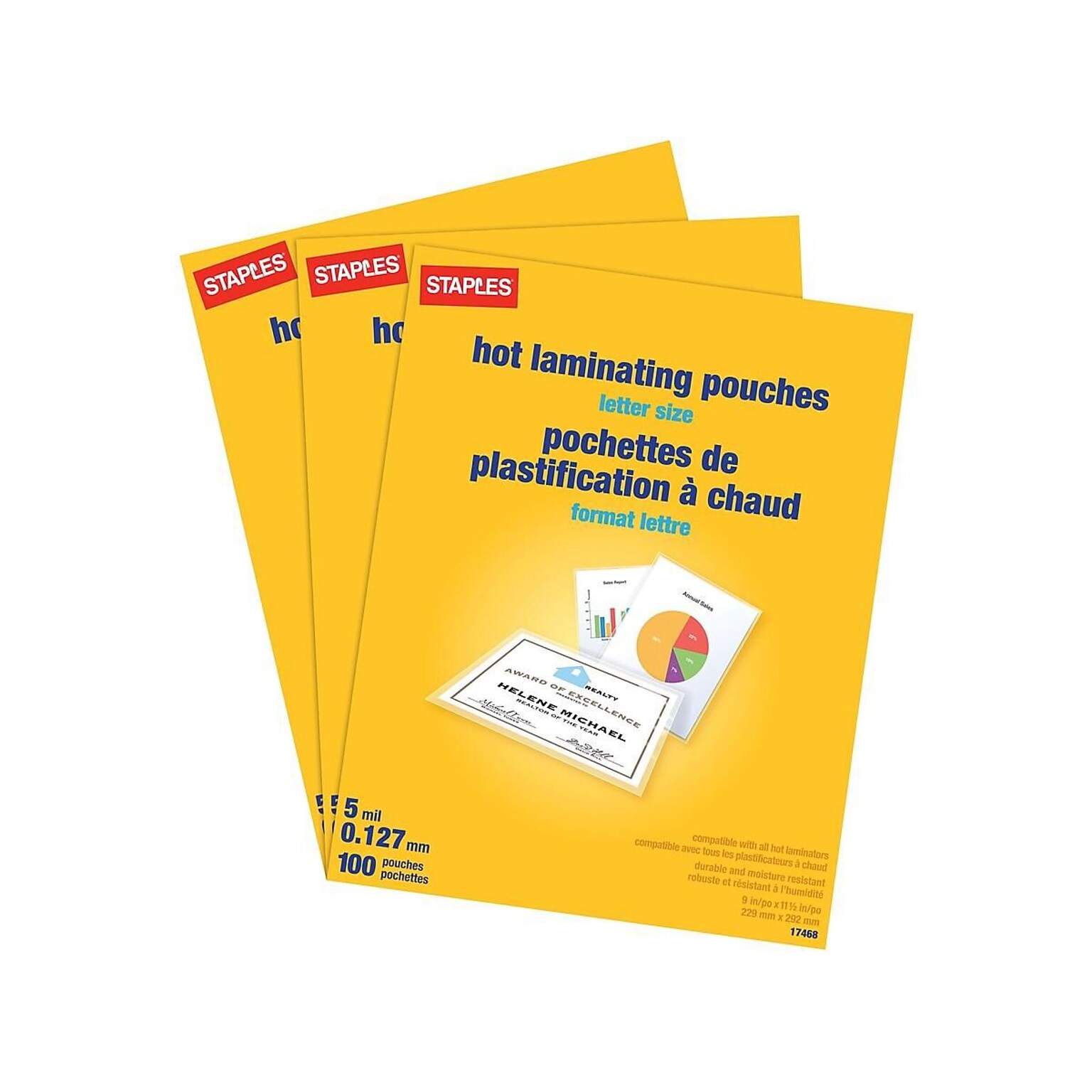 Staples Thermal Laminating Pouches, Letter Size, 9 x 11.5 Inches, 5 Mil, 300/Pack, for Heavy-Duty Document Protection