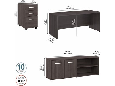 Bush Business Furniture Studio C 72"W Office Desk with Storage Return and Mobile File Cabinet, Storm Gray (STC048SGSU)