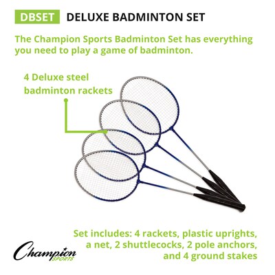 Champion Sports Plastic/Nylon/Steel Deluxe Badminton Set, Multicolor (CHSDBSET)