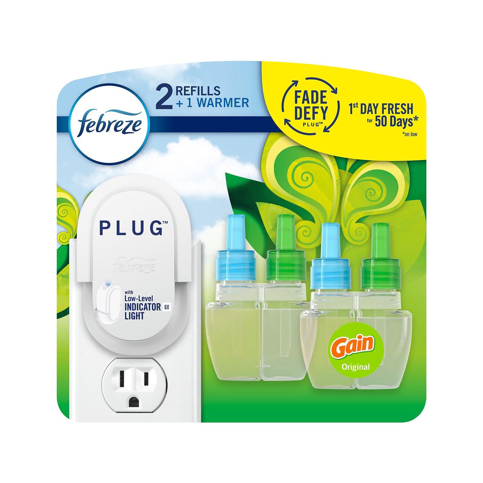 Febreze Fade Defy PLUG Air Freshener with 2 Oil Refills, Gain Original Scent, 0.87 Fl. Oz. (4166)
