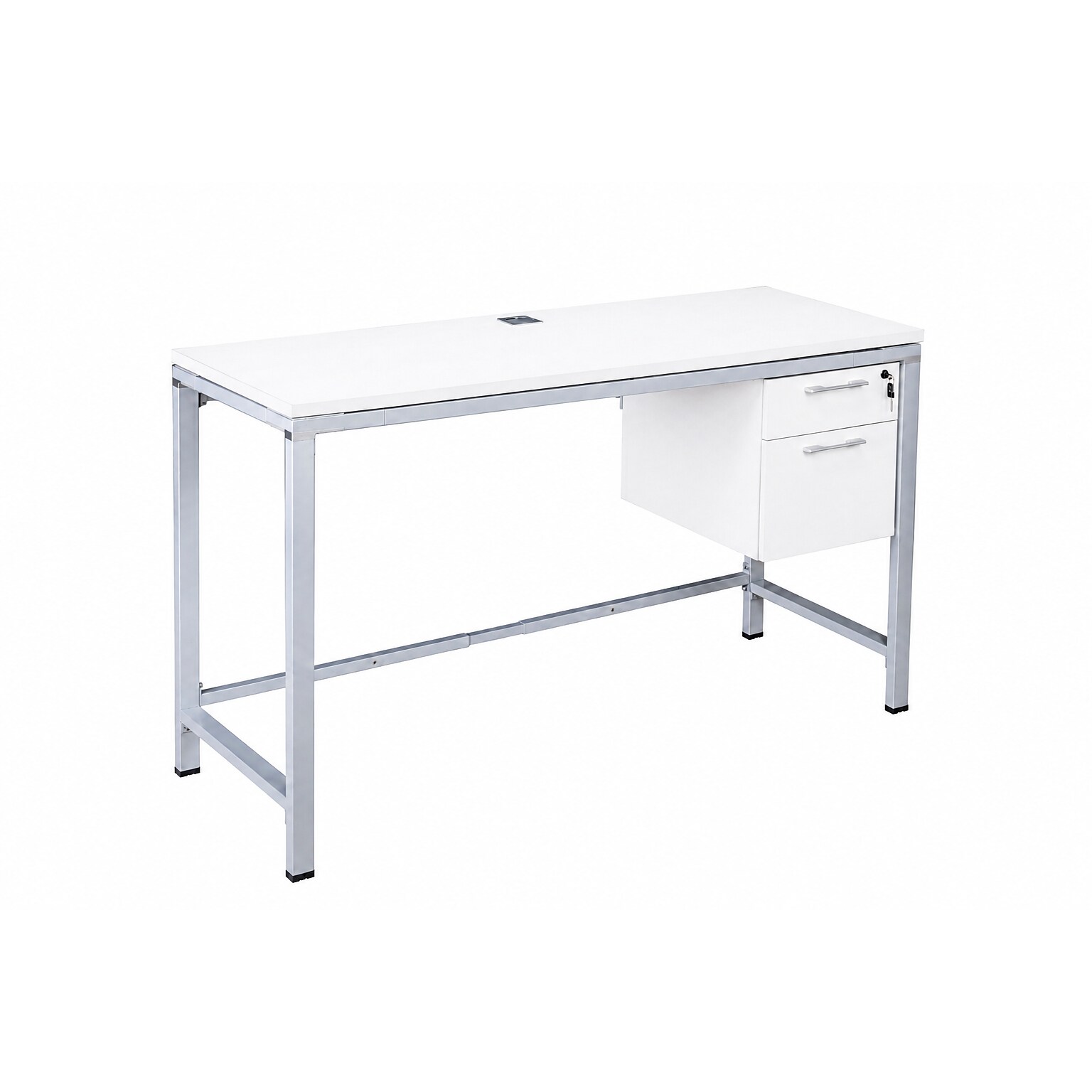 Boss Office Products Simple System 48W Desk with 1-Pedestal, White (SGSD032-110-WT)