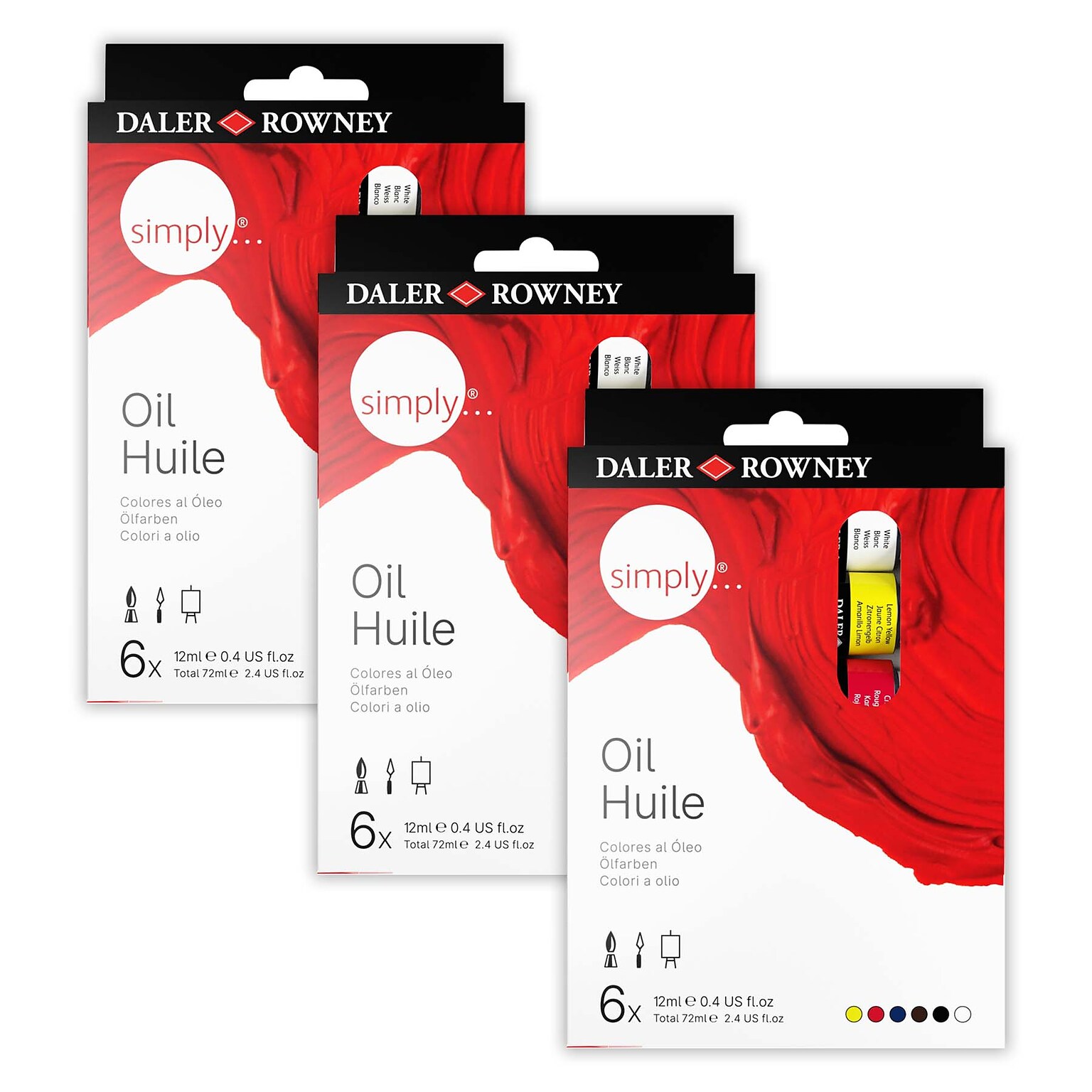 Daler-Rowney Simply... Oil Paint, Assorted Colors, 12ml, 6/Set, 3 Sets/Bundle (DRWD118500006-3)