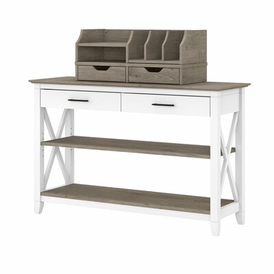 Bush Furniture Key West Console Table with Storage and Desktop Organizers, Shiplap Gray/Pure White (KWS028G2W)