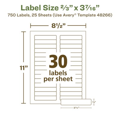 Avery EcoFriendly Laser/Inkjet File Folder Labels, 2/3" x 3-7/16", White, 750 Labels/Box (48266)