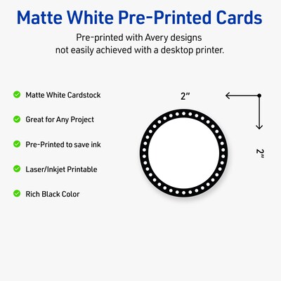 Avery Black & White Polka Dots Matte Blank Card, White, 120/Pack (S00-D27)