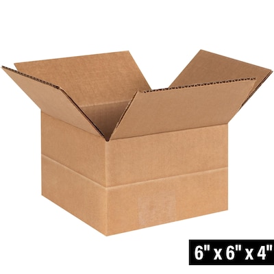 Quill Brand 6 x 6 x 4 Multi-Depth Shipping Boxes, 200#/ECT-32 Mullen Rated Corrugated, 25/Pack (MD664)