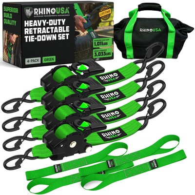 Rhino USA 2 x 10 Retractable Ratchet Straps - Black
