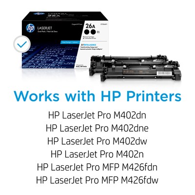 HP 26A Black Standard Yield Toner Cartridge, 2/Pack (CF226AD)