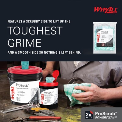 WypAll PowerClean ProScrub Fabric Cleaning Wipers, 9.5", Green, 75 Wipers/Box, 6/Carton (91367)