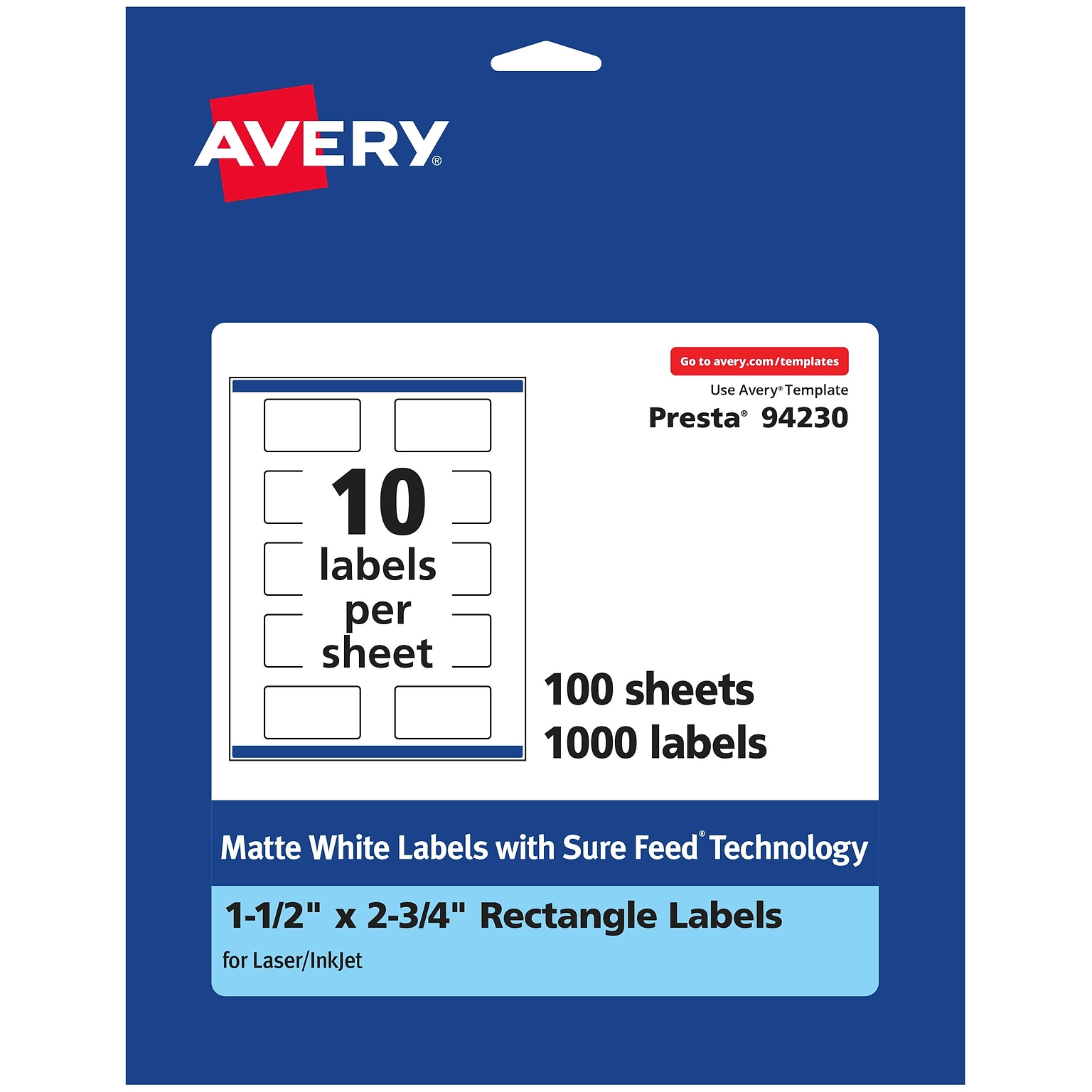 Avery Laser/Inkjet Rectangle Multipurpose Labels, 1.5 x 2.75, White, 1000 Labels/Box (94230)