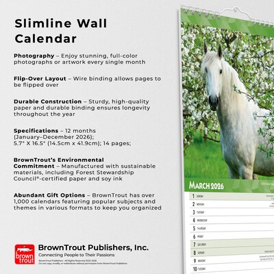 2026 BrownTrout Horse Lovers 5.88" x 16.5" Monthly Wall Calendar (9798330703722)