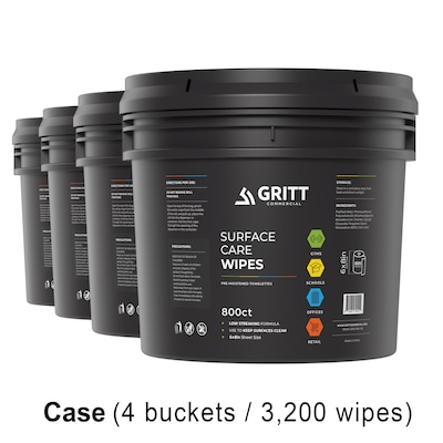 Gritt Commercial Professional All-Purpose Wipes with Bucket Dispenser, 800 Wipes/Bag, 4 Bags/Carton (GRI5-RW-1-B-CS)